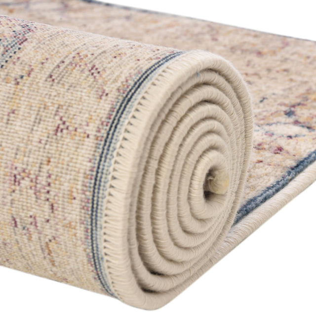 Blue Ivory 2' x 6' Deepa Runner Area Rug 100% Polyester Colorful Modern Contemporary Carpet for Home Decorating Living, Dining, Office & Bedrooms for Sale at Rug Engine