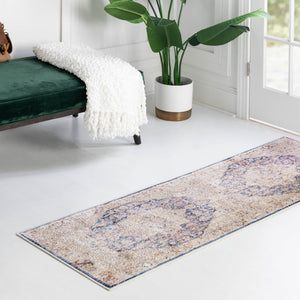 Blue Ivory 2' x 6' Deepa Runner Area Rug 100% Polyester Colorful Modern Contemporary Carpet for Home Decorating Living, Dining, Office & Bedrooms for Sale at Rug Engine