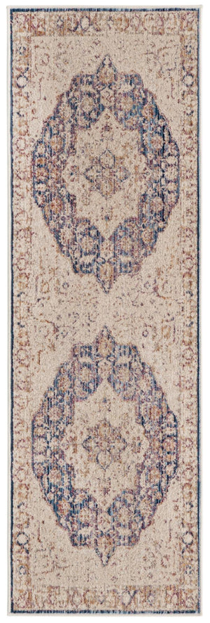 Blue Ivory 2' x 6' Deepa Runner Area Rug 100% Polyester Colorful Modern Contemporary Carpet for Home Decorating Living, Dining, Office & Bedrooms for Sale at Rug Engine