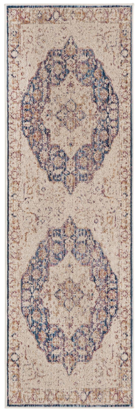 Blue Ivory 2' x 6' Deepa Runner Area Rug 100% Polyester Colorful Modern Contemporary Carpet for Home Decorating Living, Dining, Office & Bedrooms for Sale at Rug Engine