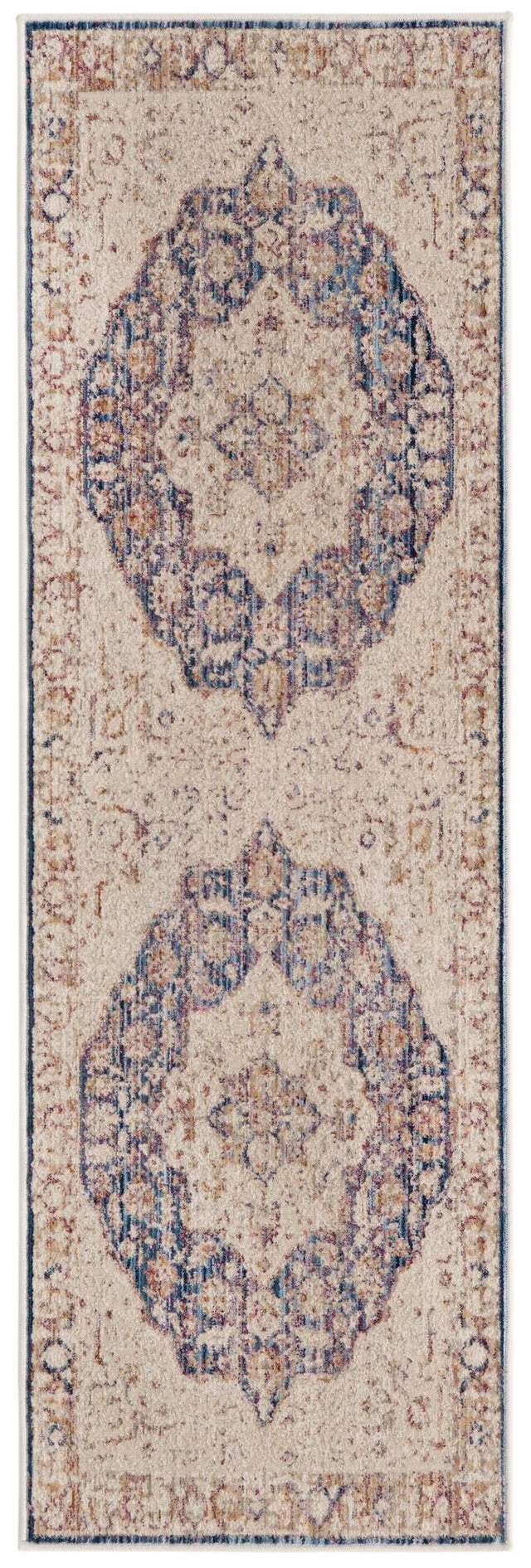 Blue Ivory 2' x 6' Deepa Runner Area Rug 100% Polyester Colorful Modern Contemporary Carpet for Home Decorating Living, Dining, Office & Bedrooms for Sale at Rug Engine