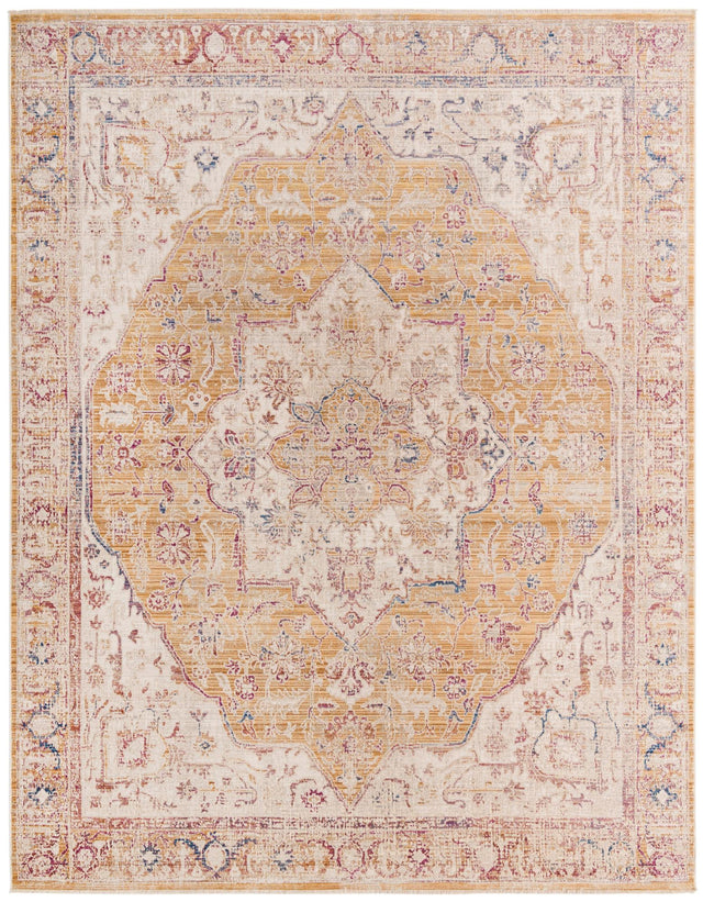 Yellow 9' x 11' 7 Deepa Rectangle Area Rug 100% Polyester Colorful Modern Contemporary Carpet for Home Decorating Living, Dining, Office & Bedrooms for Sale at Rug Engine
