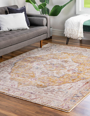 Yellow 6' x 8' 9 Deepa Rectangle Area Rug 100% Polyester Colorful Modern Contemporary Carpet for Home Decorating Living, Dining, Office & Bedrooms for Sale at Rug Engine