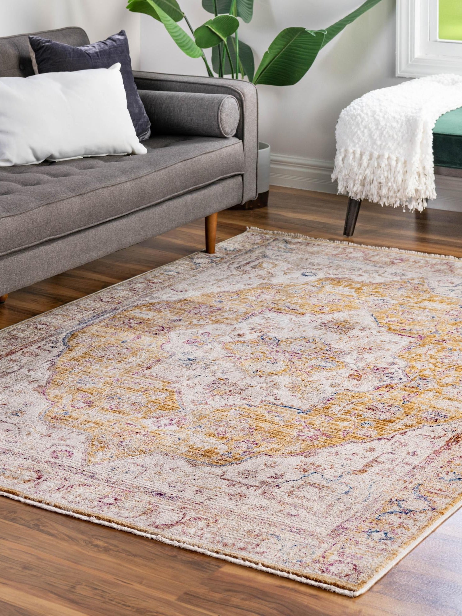 Yellow 9' x 11' 7 Deepa Rectangle Area Rug 100% Polyester Colorful Modern Contemporary Carpet for Home Decorating Living, Dining, Office & Bedrooms for Sale at Rug Engine