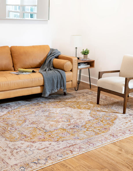 Yellow 3' 3 x 5' Deepa Rectangle Area Rug 100% Polyester Colorful Modern Contemporary Carpet for Home Decorating Living, Dining, Office & Bedrooms for Sale at Rug Engine