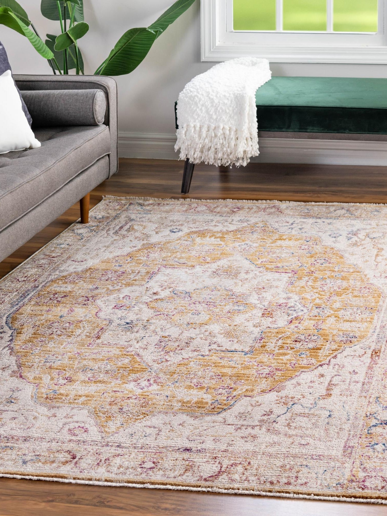 Yellow 10' x 13' 8 Deepa Rectangle Area Rug 100% Polyester Colorful Modern Contemporary Carpet for Home Decorating Living, Dining, Office & Bedrooms for Sale at Rug Engine