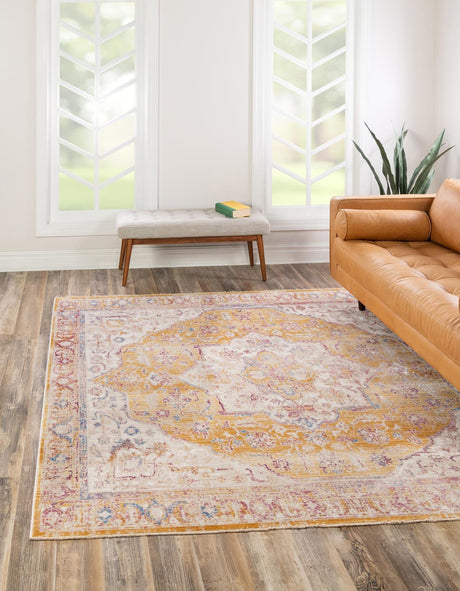 Yellow 7' 10 x 7' 10 Deepa Square Area Rug 100% Polyester Colorful Modern Contemporary Carpet for Home Decorating Living, Dining, Office & Bedrooms for Sale at Rug Engine