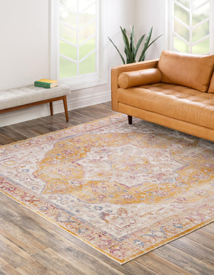 Yellow 7' 10 x 7' 10 Deepa Square Area Rug 100% Polyester Colorful Modern Contemporary Carpet for Home Decorating Living, Dining, Office & Bedrooms for Sale at Rug Engine