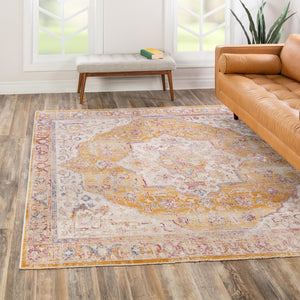 Yellow 7' 10 x 7' 10 Deepa Square Area Rug 100% Polyester Colorful Modern Contemporary Carpet for Home Decorating Living, Dining, Office & Bedrooms for Sale at Rug Engine