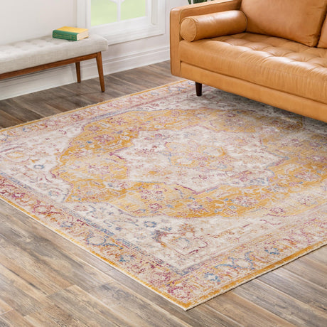 Yellow 7' 10 x 7' 10 Deepa Square Area Rug 100% Polyester Colorful Modern Contemporary Carpet for Home Decorating Living, Dining, Office & Bedrooms for Sale at Rug Engine