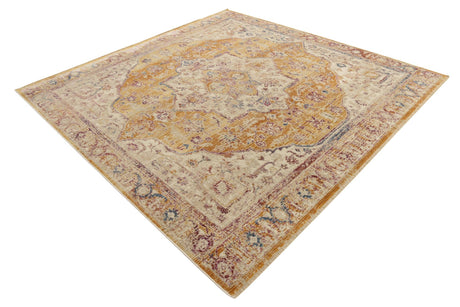 Yellow 7' 10 x 7' 10 Deepa Square Area Rug 100% Polyester Colorful Modern Contemporary Carpet for Home Decorating Living, Dining, Office & Bedrooms for Sale at Rug Engine