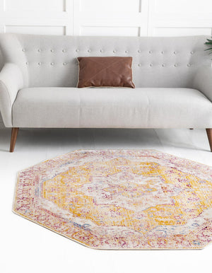 Yellow 5' 3 x 5' 3 Deepa Octagon Area Rug 100% Polyester Colorful Modern Contemporary Carpet for Home Decorating Living, Dining, Office & Bedrooms for Sale at Rug Engine