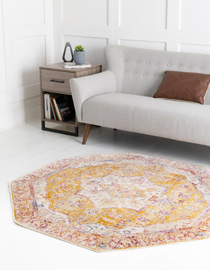 Yellow 7' 10 x 7' 10 Deepa Octagon Area Rug 100% Polyester Colorful Modern Contemporary Carpet for Home Decorating Living, Dining, Office & Bedrooms for Sale at Rug Engine