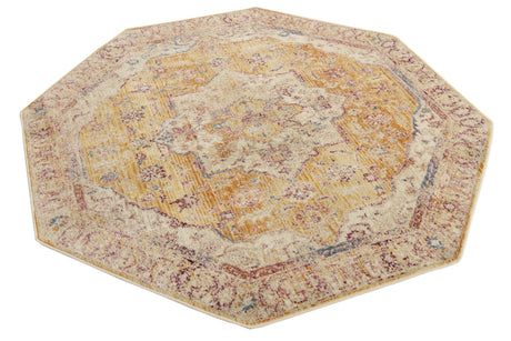 Yellow 5' 3 x 5' 3 Deepa Octagon Area Rug 100% Polyester Colorful Modern Contemporary Carpet for Home Decorating Living, Dining, Office & Bedrooms for Sale at Rug Engine