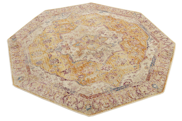 Yellow 5' 3 x 5' 3 Deepa Octagon Area Rug 100% Polyester Colorful Modern Contemporary Carpet for Home Decorating Living, Dining, Office & Bedrooms for Sale at Rug Engine