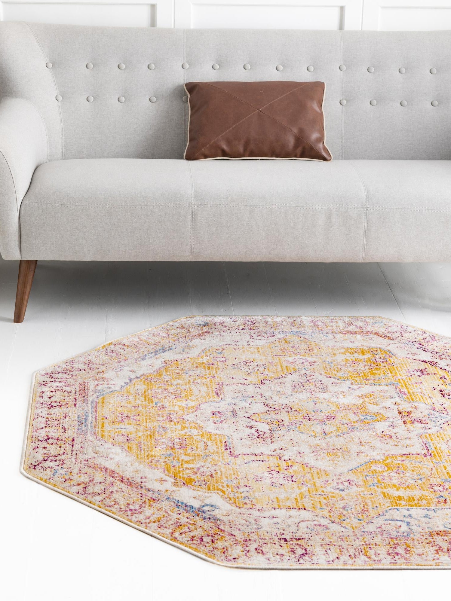 Yellow 7' 10 x 7' 10 Deepa Octagon Area Rug 100% Polyester Colorful Modern Contemporary Carpet for Home Decorating Living, Dining, Office & Bedrooms for Sale at Rug Engine
