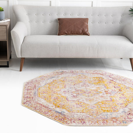 Yellow 7' 10 x 7' 10 Deepa Octagon Area Rug 100% Polyester Colorful Modern Contemporary Carpet for Home Decorating Living, Dining, Office & Bedrooms for Sale at Rug Engine
