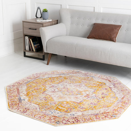 Yellow 7' 10 x 7' 10 Deepa Octagon Area Rug 100% Polyester Colorful Modern Contemporary Carpet for Home Decorating Living, Dining, Office & Bedrooms for Sale at Rug Engine