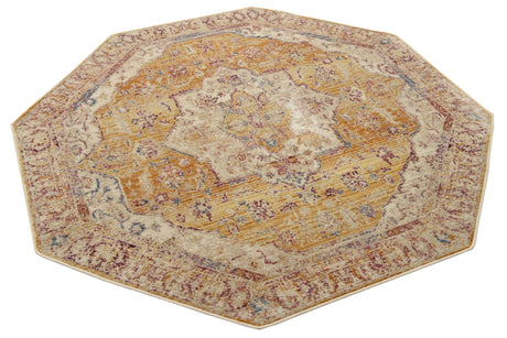 Yellow 5' 3 x 5' 3 Deepa Octagon Area Rug 100% Polyester Colorful Modern Contemporary Carpet for Home Decorating Living, Dining, Office & Bedrooms for Sale at Rug Engine