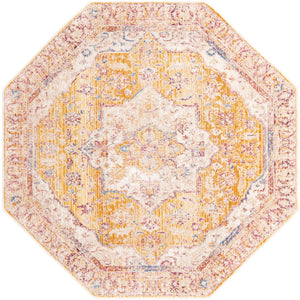 Yellow 5' 3 x 5' 3 Deepa Octagon Area Rug 100% Polyester Colorful Modern Contemporary Carpet for Home Decorating Living, Dining, Office & Bedrooms for Sale at Rug Engine