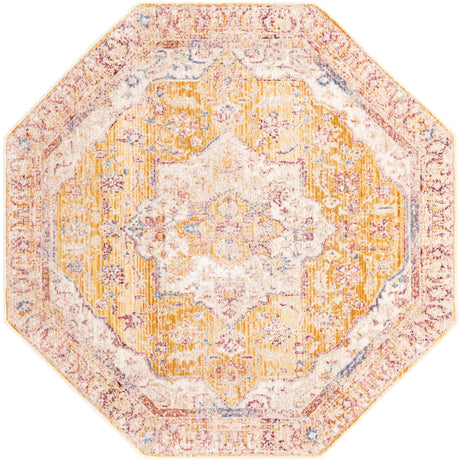 Yellow 5' 3 x 5' 3 Deepa Octagon Area Rug 100% Polyester Colorful Modern Contemporary Carpet for Home Decorating Living, Dining, Office & Bedrooms for Sale at Rug Engine
