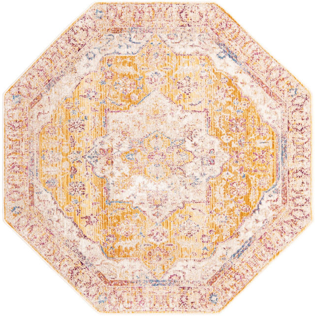Yellow 5' 3 x 5' 3 Deepa Octagon Area Rug 100% Polyester Colorful Modern Contemporary Carpet for Home Decorating Living, Dining, Office & Bedrooms for Sale at Rug Engine