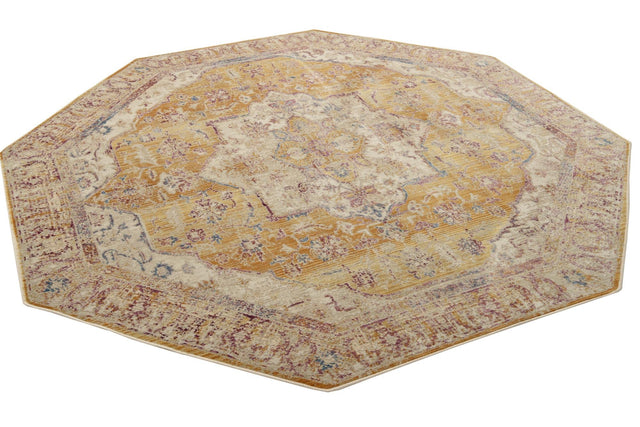 Yellow 7' 10 x 7' 10 Deepa Octagon Area Rug 100% Polyester Colorful Modern Contemporary Carpet for Home Decorating Living, Dining, Office & Bedrooms for Sale at Rug Engine