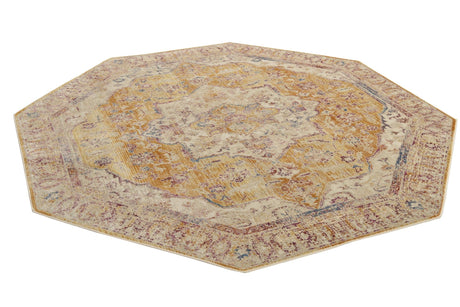 Yellow 7' 10 x 7' 10 Deepa Octagon Area Rug 100% Polyester Colorful Modern Contemporary Carpet for Home Decorating Living, Dining, Office & Bedrooms for Sale at Rug Engine