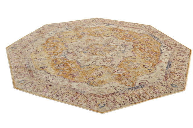 Yellow 7' 10 x 7' 10 Deepa Octagon Area Rug 100% Polyester Colorful Modern Contemporary Carpet for Home Decorating Living, Dining, Office & Bedrooms for Sale at Rug Engine