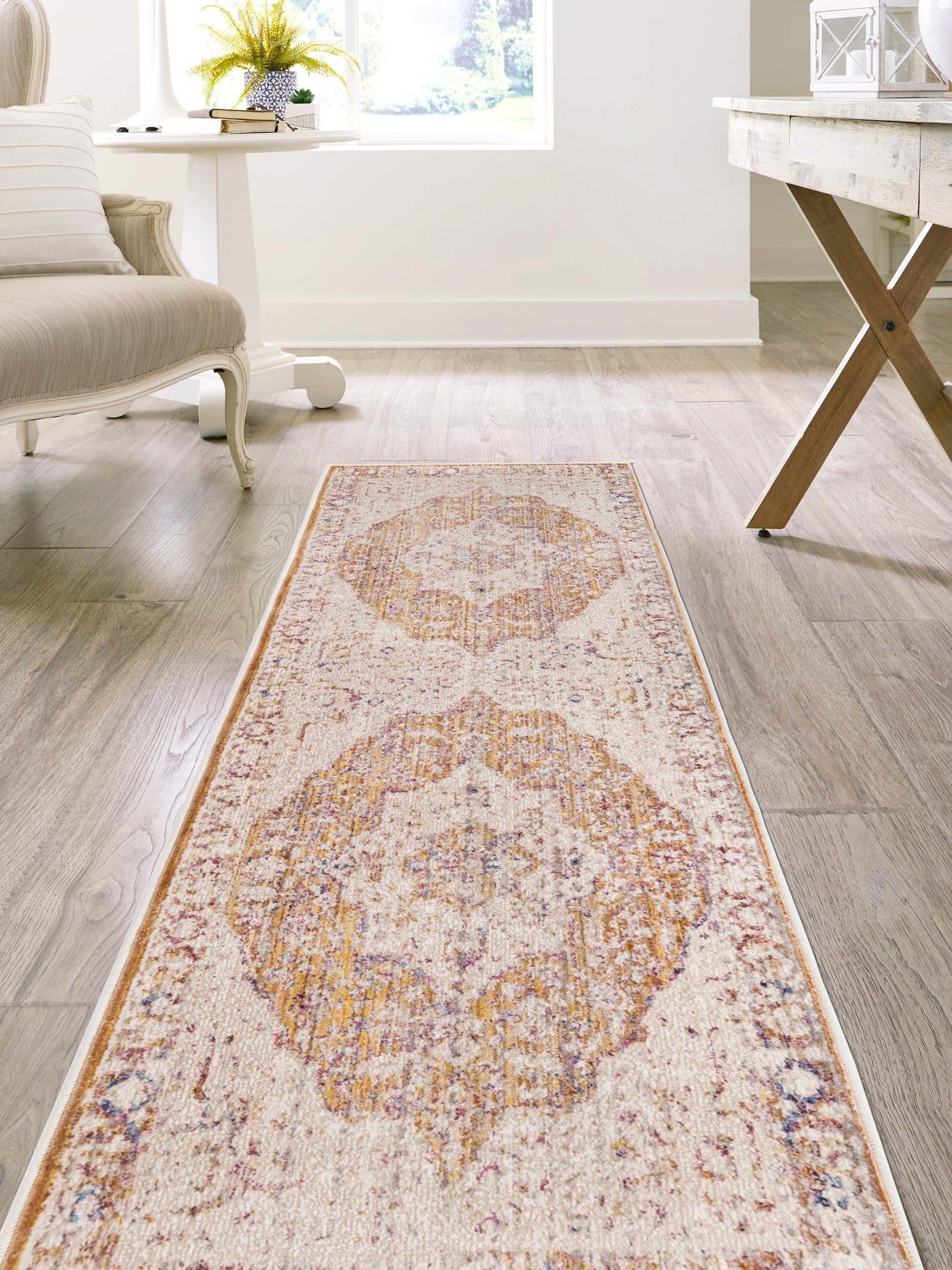 Yellow 2' x 6' Deepa Runner Area Rug 100% Polyester Colorful Modern Contemporary Carpet for Home Decorating Living, Dining, Office & Bedrooms for Sale at Rug Engine