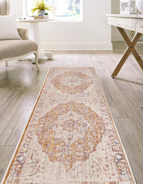 Yellow 2' 6 x 12' Deepa Runner Area Rug 100% Polyester Colorful Modern Contemporary Carpet for Home Decorating Living, Dining, Office & Bedrooms for Sale at Rug Engine