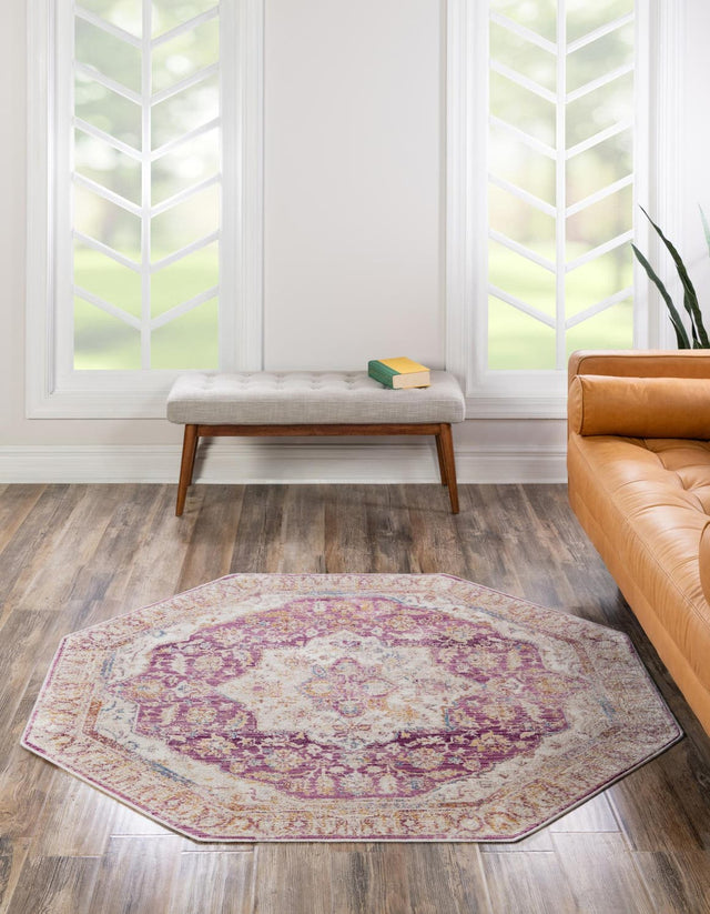 Lavender 5' 3 x 5' 3 Deepa Octagon Area Rug 100% Polyester Colorful Modern Contemporary Carpet for Home Decorating Living, Dining, Office & Bedrooms for Sale at Rug Engine