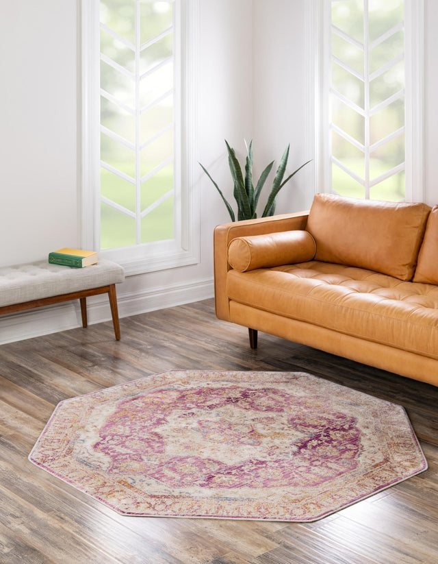 Lavender 5' 3 x 5' 3 Deepa Octagon Area Rug 100% Polyester Colorful Modern Contemporary Carpet for Home Decorating Living, Dining, Office & Bedrooms for Sale at Rug Engine