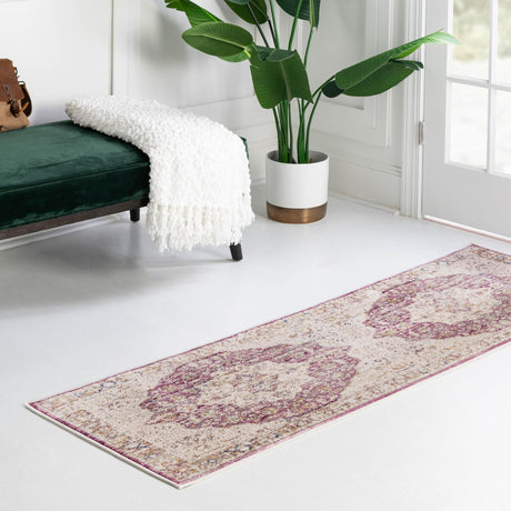 Lavender 2' 6 x 12' Deepa Runner Area Rug 100% Polyester Colorful Modern Contemporary Carpet for Home Decorating Living, Dining, Office & Bedrooms for Sale at Rug Engine