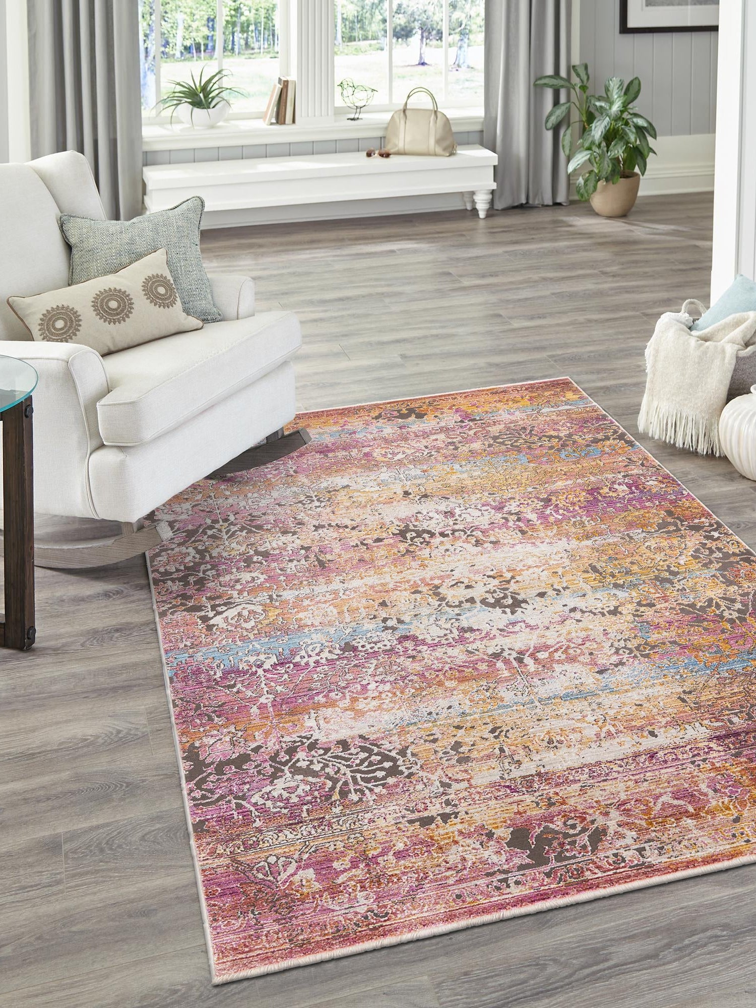 Multicolor 7' 10 x 9' 8 Deepa Rectangle Area Rug 100% Polyester Colorful Modern Contemporary Carpet for Home Decorating Living, Dining, Office & Bedrooms for Sale at Rug Engine