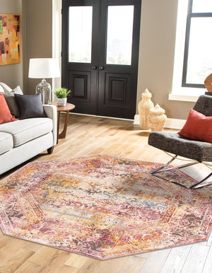 Multicolor 7' 10 x 7' 10 Deepa Octagon Area Rug 100% Polyester Colorful Modern Contemporary Carpet for Home Decorating Living, Dining, Office & Bedrooms for Sale at Rug Engine