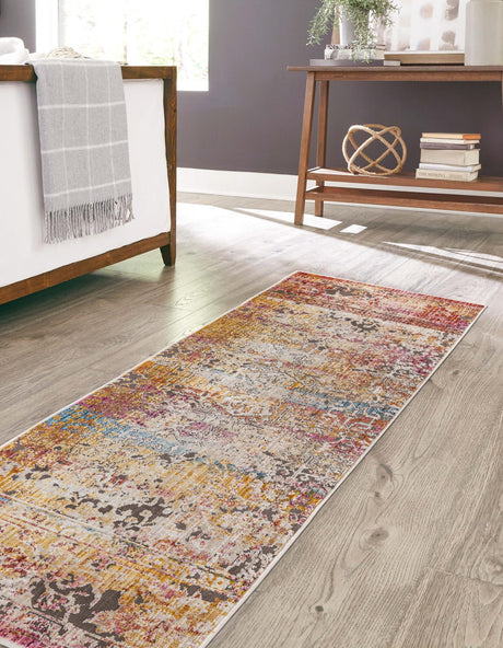 Multicolor 2' x 6' Deepa Runner Area Rug 100% Polyester Colorful Modern Contemporary Carpet for Home Decorating Living, Dining, Office & Bedrooms for Sale at Rug Engine
