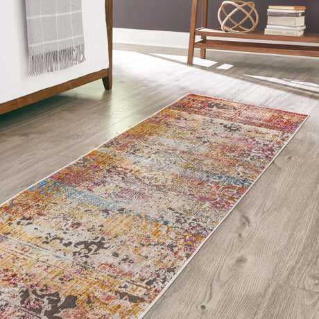 Multicolor 2' 6 x 12' Deepa Runner Area Rug 100% Polyester Colorful Modern Contemporary Carpet for Home Decorating Living, Dining, Office & Bedrooms for Sale at Rug Engine