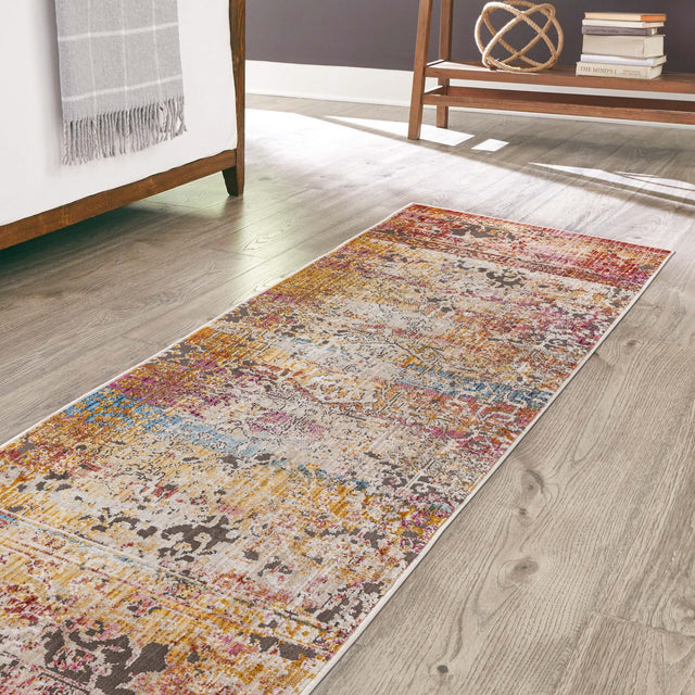 Multicolor 2' 6 x 12' Deepa Runner Area Rug 100% Polyester Colorful Modern Contemporary Carpet for Home Decorating Living, Dining, Office & Bedrooms for Sale at Rug Engine