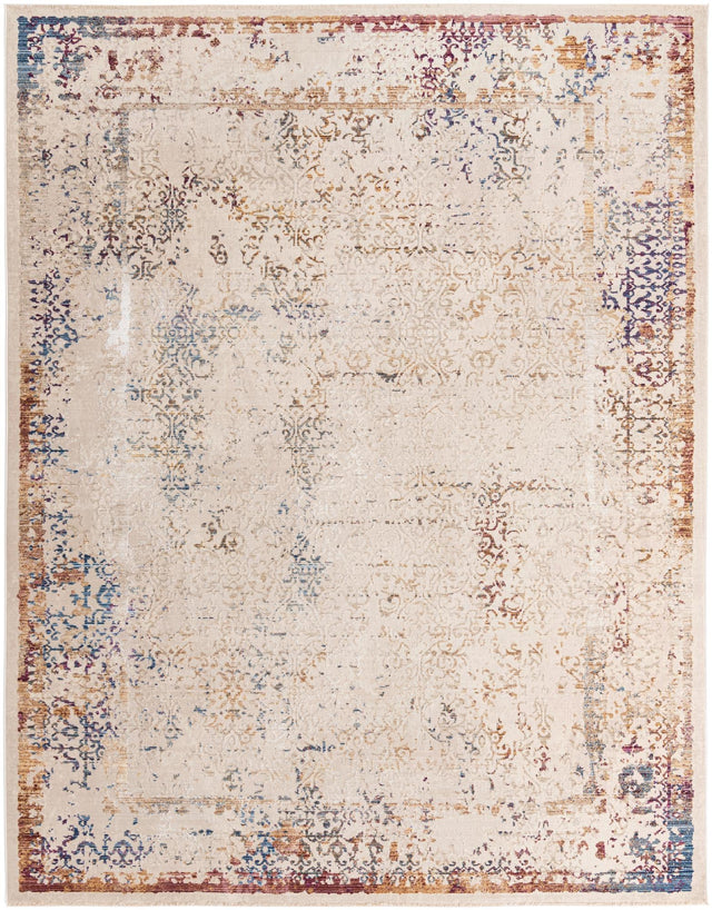 Ivory 9' x 12' Deepa Rectangle Area Rug 100% Polyester Colorful Modern Contemporary Carpet for Home Decorating Living, Dining, Office & Bedrooms for Sale at Rug Engine