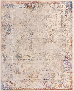 Ivory 7' 10 x 9' 8 Deepa Rectangle Area Rug 100% Polyester Colorful Modern Contemporary Carpet for Home Decorating Living, Dining, Office & Bedrooms for Sale at Rug Engine
