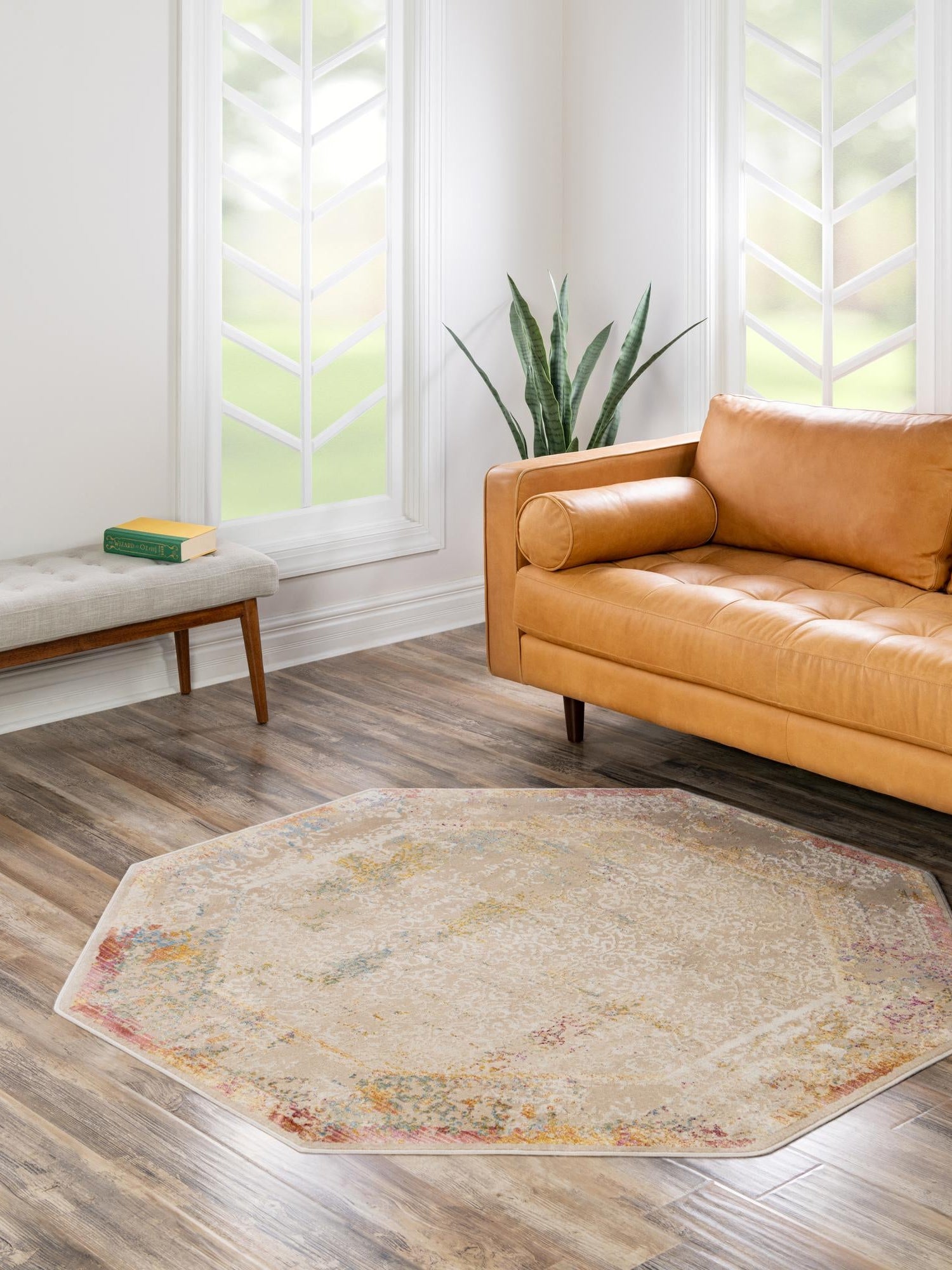 Ivory 7' 10 x 7' 10 Deepa Octagon Area Rug 100% Polyester Colorful Modern Contemporary Carpet for Home Decorating Living, Dining, Office & Bedrooms for Sale at Rug Engine