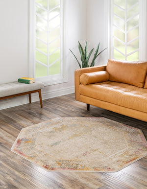 Ivory 7' 10 x 7' 10 Deepa Octagon Area Rug 100% Polyester Colorful Modern Contemporary Carpet for Home Decorating Living, Dining, Office & Bedrooms for Sale at Rug Engine