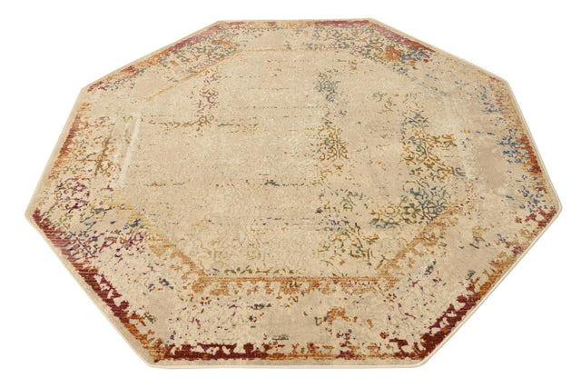 Ivory 5' 3 x 5' 3 Deepa Octagon Area Rug 100% Polyester Colorful Modern Contemporary Carpet for Home Decorating Living, Dining, Office & Bedrooms for Sale at Rug Engine