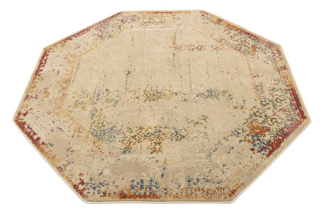 Ivory 5' 3 x 5' 3 Deepa Octagon Area Rug 100% Polyester Colorful Modern Contemporary Carpet for Home Decorating Living, Dining, Office & Bedrooms for Sale at Rug Engine
