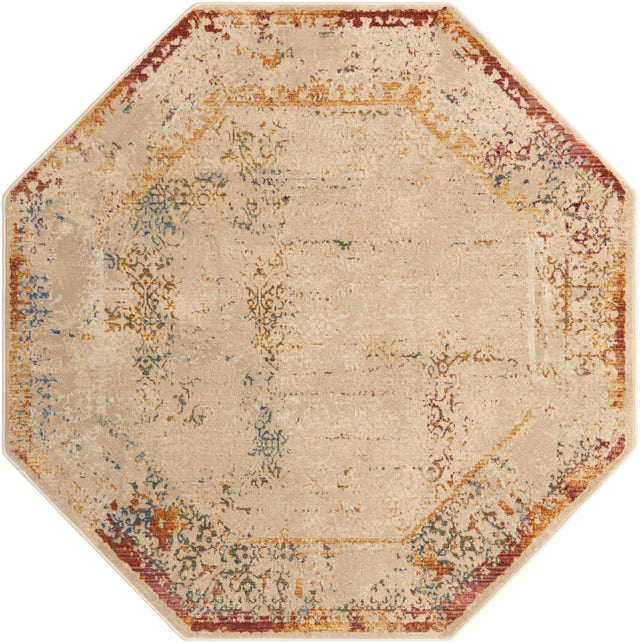 Ivory 5' 3 x 5' 3 Deepa Octagon Area Rug 100% Polyester Colorful Modern Contemporary Carpet for Home Decorating Living, Dining, Office & Bedrooms for Sale at Rug Engine