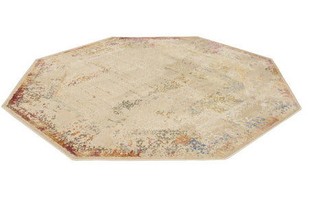 Ivory 7' 10 x 7' 10 Deepa Octagon Area Rug 100% Polyester Colorful Modern Contemporary Carpet for Home Decorating Living, Dining, Office & Bedrooms for Sale at Rug Engine