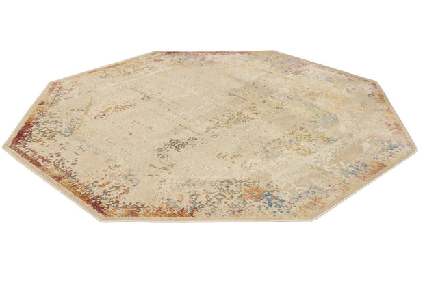 Ivory 7' 10 x 7' 10 Deepa Octagon Area Rug 100% Polyester Colorful Modern Contemporary Carpet for Home Decorating Living, Dining, Office & Bedrooms for Sale at Rug Engine