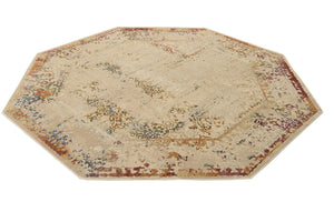 Ivory 7' 10 x 7' 10 Deepa Octagon Area Rug 100% Polyester Colorful Modern Contemporary Carpet for Home Decorating Living, Dining, Office & Bedrooms for Sale at Rug Engine