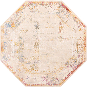 Ivory 7' 10 x 7' 10 Deepa Octagon Area Rug 100% Polyester Colorful Modern Contemporary Carpet for Home Decorating Living, Dining, Office & Bedrooms for Sale at Rug Engine